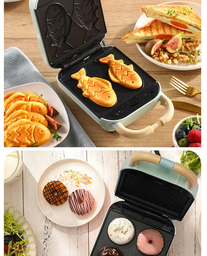 Mini Sandwich Machine Breakfast Maker Multi Cookers Toasters Electric Ovens Hot Plates Bread Pancake Waffle Donuts.