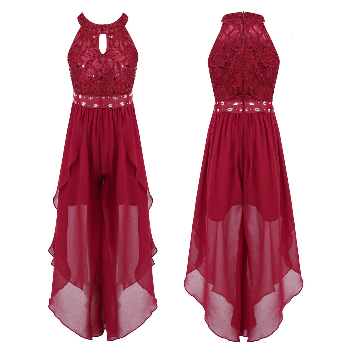 Sommer Mädchen Ärmellosen Chiffon Maxi Kleid Shiny Perlen Spitze Gebaut-in Shorts Party Kleid für Hochzeit Geburtstag Dance Leistung.