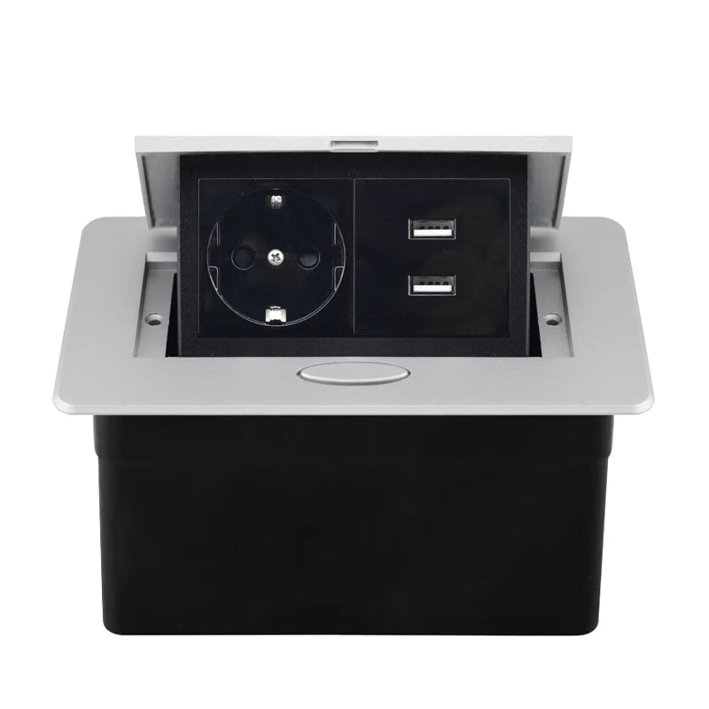 Tischsteckdose EU-Steckdose mit USB-Typ-C-Buchse im Theke Pop-Up-Buchse Desktop-Buchse Aluminiumabdeckung verdeckte Steckdose.