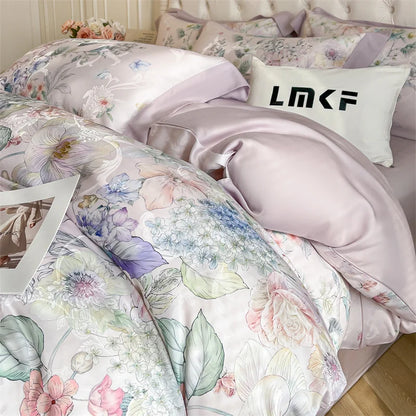 Flowers Prints Bedding Set Lyocell Eucalyptus Fiber Super Soft Silky Cool Feeling Duvet Cover Bed Sheet/Fitted Sheet Pillowcases.
