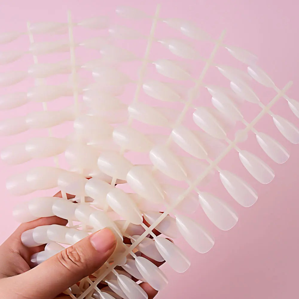 120Pcs Shinny Milk White Press on Nails Medium Almond Fake Gel Nails Glossy Solid Colored Fake Nail Tips Daily Wear Manicure DIY.