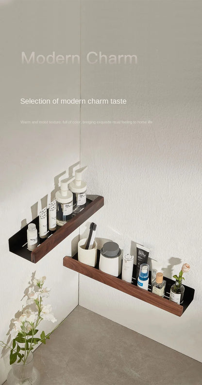 Badezimmerregal, Aufbewahrungsregal ohne Stanzen, Badezimmerregale aus massivem Holz, stanzfreies Holzregal zur Wandmontage, Toiletten-Organizer