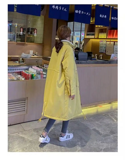 Daunen-Baumwoll-Parkas-Jacke für Damen, mittellang, über dem Knie, 2025, neue koreanische lockere Mode, Winter, gepolstert, weiblich, verdickt