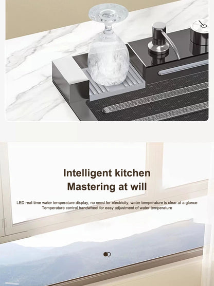 Küchenspüle, Wasserfall-Waschbecken aus Edelstahl, extra großer Einzelschlitz mit Digitalanzeige, Wasserhahn-Set für die Küche