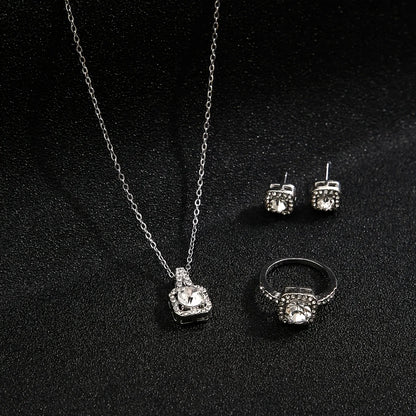 3Pcs/set Fashion Square Zircon Necklace Earrings Ring For Women Luxury Wedding Engagement Jewelry Shining Party Jewelry Gifts.