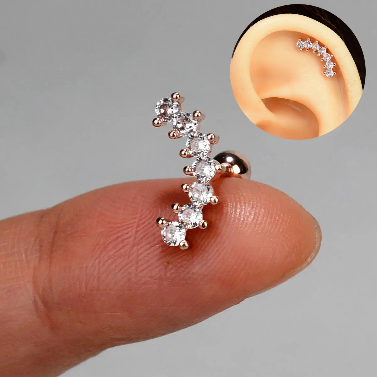 1PC New Curved Cz Cartilage Stud Moon Leaf  Helix Rook Conch Screw Back Earring Stainless Steel Bar Ear Piercing Jewelry.