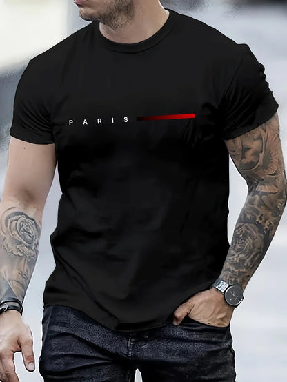 Men's 100% cotton summer loose creative letter print T-shirt, casual fashion crew-neck T-shirt top.