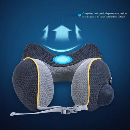 New U-shaped Travel Neck Pillow Elastic Fabric Foldable Inflatable Pillow Press Type Neck Support Cushion Airplane Pillow.