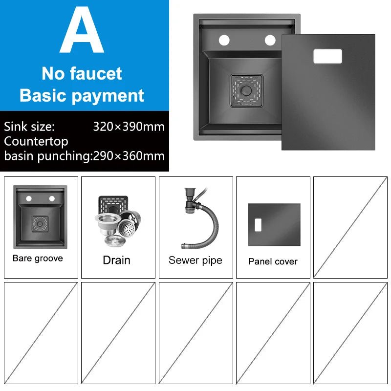 Stainless Steel Kitchen Sink Concealed Mini Single Sink Apartment Bar Multifunctional Hand Wash Fruit and Vegetable Basin