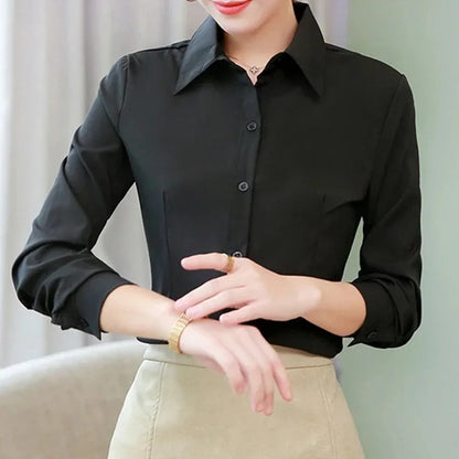 Elegant Women Shirts Woman White Shirt Long Sleeve Blouse Office Lady business Pink Shirts Button Solid Women work Blouses Tops.