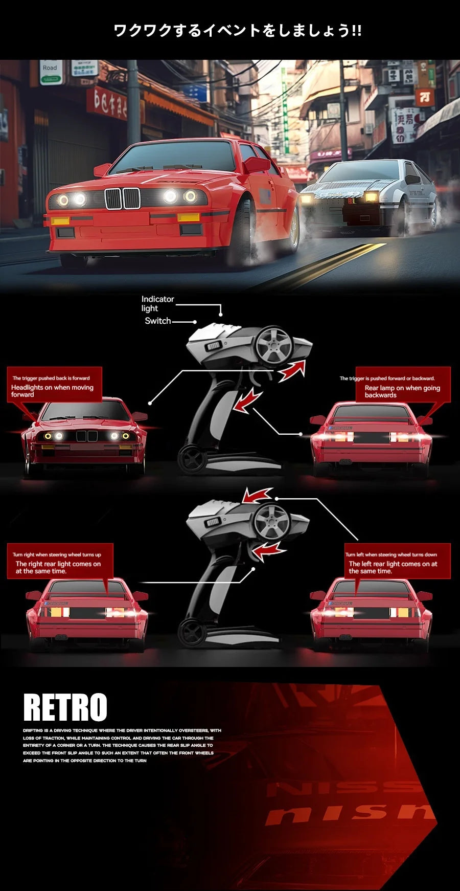 New Rc Car Four-Wheel Drive 1:16 Retro E30 Sports Car Remote Control Car 4wd 30km/H High Speed Drift Car 2.4g Cvt Rc Car Toy Boy.