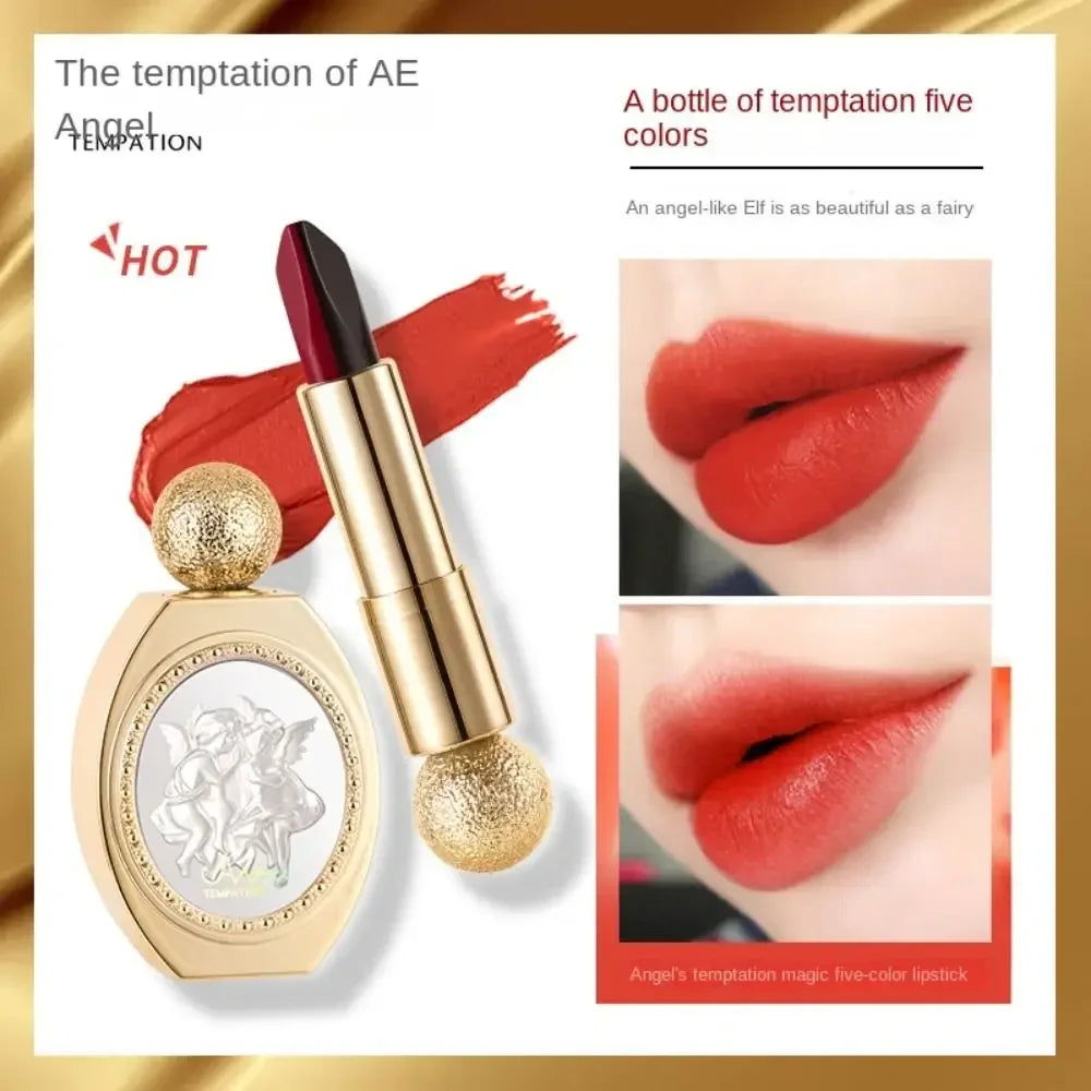 Matte 5Color Matte Lipstick Long-lasting Moisturize 5 in 1 Lip Gloss Not Fading Non Stick Cup Velvet Mist Lipstick Cosmetics Hot.