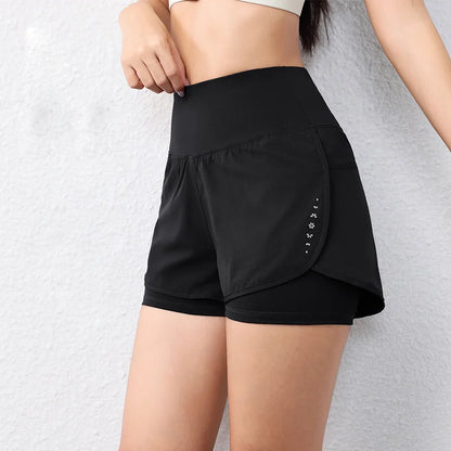 quick-drying women's running shorts sports layer elastic waist active sports shorts with pockets yoga shorts.