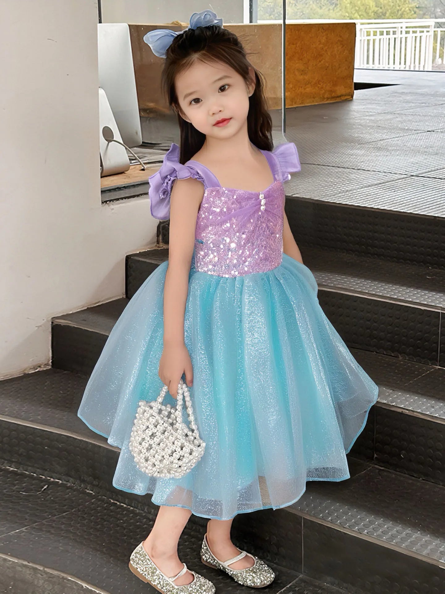 Mädchen Prinzessin Kleider Meerjungfrau Motto Party Sling Mesh Rock Pailletten Leistung Kostüm Geburtstag Kinder Kleidung Perle Säuglings Kleid.