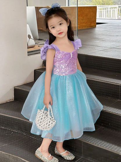 Mädchen Prinzessin Kleider Meerjungfrau Motto Party Sling Mesh Rock Pailletten Leistung Kostüm Geburtstag Kinder Kleidung Perle Säuglings Kleid.