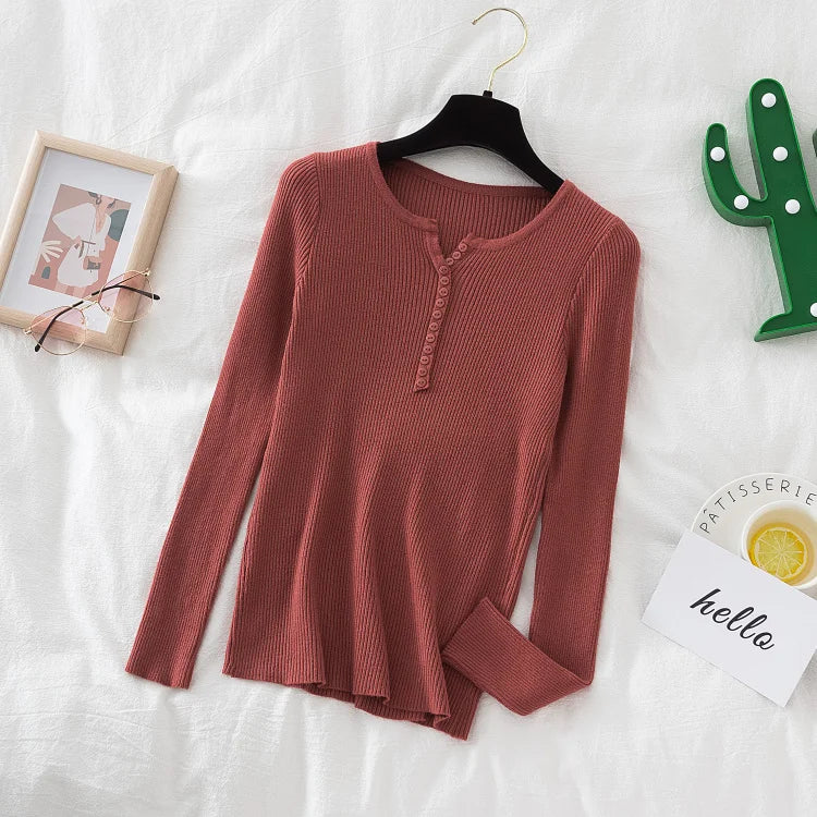 2026 weibliche Casual Tops Pullover Frauen Herbst Winter Gestrickte Dünne Pullover Feste Taste Volle Hülse V-ausschnitt Pullover