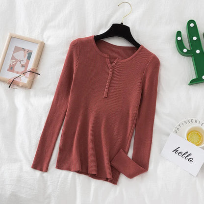 2026 weibliche Casual Tops Pullover Frauen Herbst Winter Gestrickte Dünne Pullover Feste Taste Volle Hülse V-ausschnitt Pullover