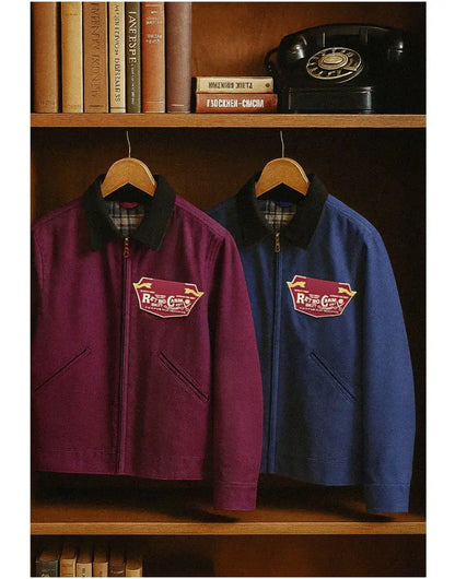 Maden Men's Retro J001 Detroit Jacket Heavyweight Canvas Hunting Coat Lapel Collar Work Jackets with Zipper for Spring Fall.