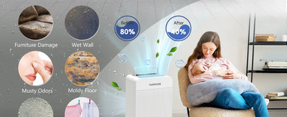 HUMSURE Electric Dehumidifier 25L/24H, Dehumidifier Basement Rooms with 5.5 Litre Water Tank, Timer, Automatic Defrosting.