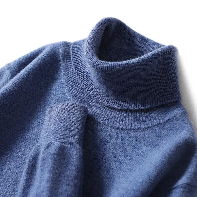 Men's Turtleneck 100% Pure Wool Sweater Men 2024 Autumn and Winter Large Size Loose Knitted Sweater Keep Warm Tops Men Jumper