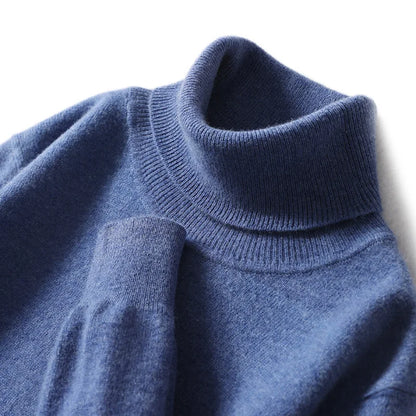 Men's Turtleneck 100% Pure Wool Sweater Men 2024 Autumn and Winter Large Size Loose Knitted Sweater Keep Warm Tops Men Jumper