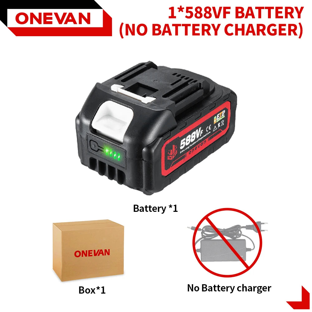 ONEVAN 18V 588VF 22900mAh Lithium-Ionen-Akku mit Ladegerät für Elektroschrauber Kettensäge Elektrowerkzeug-Akku