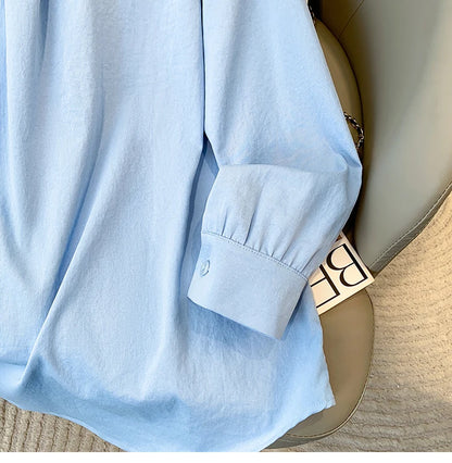 Plus Size Women's Blouses 2025 Spring Autumn Simple Lady Shirts Long Sleeve Big Pockets Shirt Loose Casual Tops