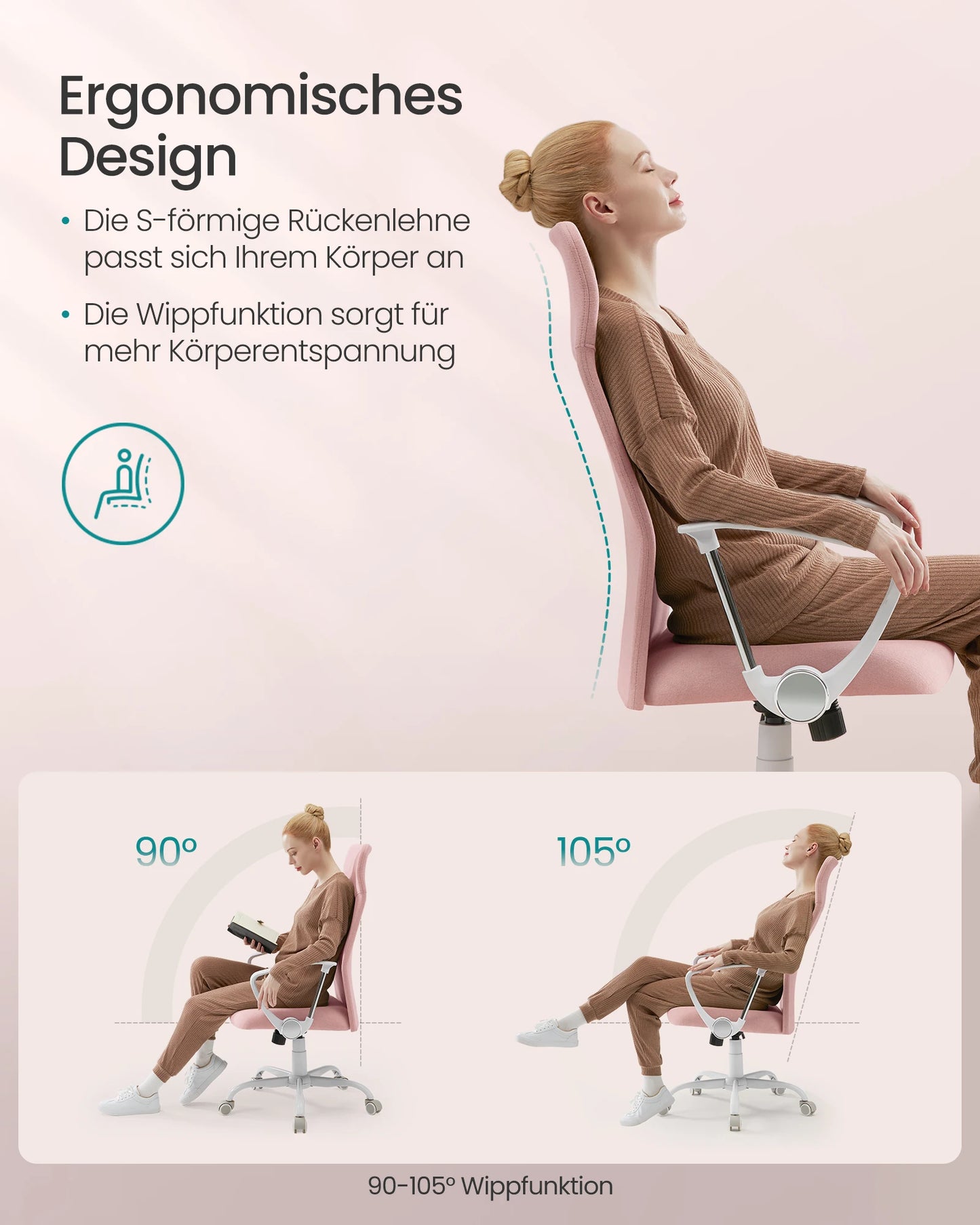 SONGMICS Bürostuhl, ergonomischer Schreibtischstuhl, Drehstuhl, gepolsterter Sitz, höhenverstellbar und neigbar