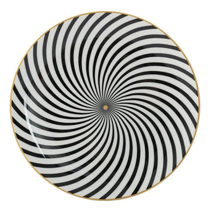 Geometric Design Gold Plating Meal Plate Porcelain Kitchen Dinner Plates Ceramics Food Tray Salad Dish 6/8/10 Inch 1Pcs