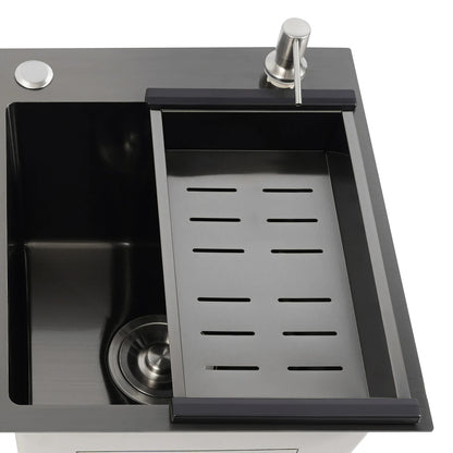 Schwarze Spüle aus Edelstahl 304, Doppelschüssel-Küchenspüle mit Seifenspender und Abflusskorb, großes Spülbecken