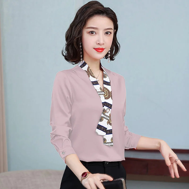Women's fashionable streamer tops fashionable and elegant small fragrance style covering the belly satin shirt