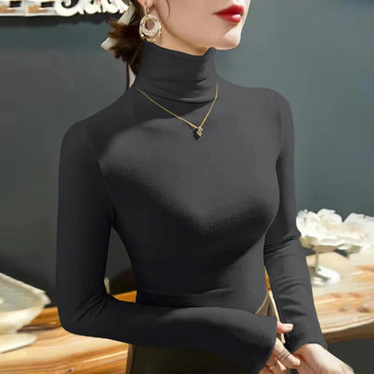 2025 Fashion Autumn Winter Female Turtleneck Fleece Stretch Shirt Women Long Sleeve T-shirt Warm Basic Pullover Bottoming Tops.