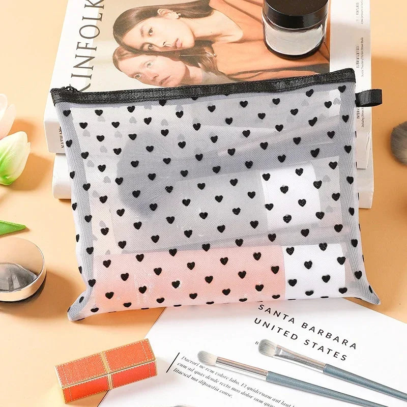 Women Mesh Cosmetic Bag Travel Storage Makeup Bag Organizer Female Make Up Pouch Portable Small Large Toiletry Beauty Case