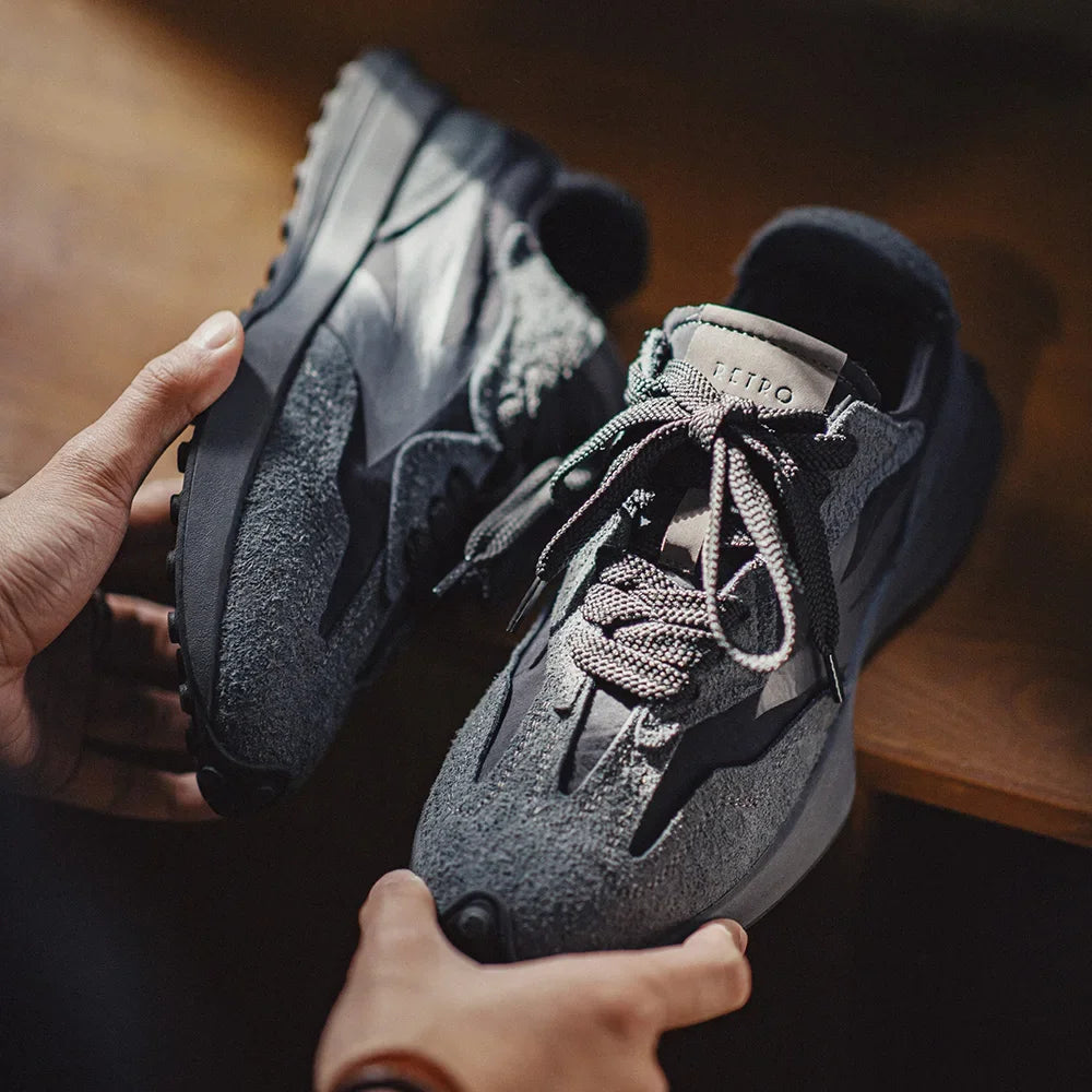 Maden Frühling Vintage Dickbesohlte Patchwork Schwarze Sneakers Lässige atmungsaktive Joggingschuhe Low-Top-Schnürschuhe Sportliche Sommerschuhe.