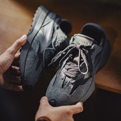 Maden Frühling Vintage Dickbesohlte Patchwork Schwarze Sneakers Lässige atmungsaktive Joggingschuhe Low-Top-Schnürschuhe Sportliche Sommerschuhe.