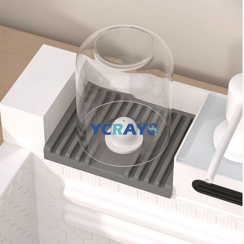 YCRAYS White Nano Kitchen Sink Large Single Slot Waterfall Integrated Digital Display Faucet Soap Dispenser Cup Washer Pure Tap