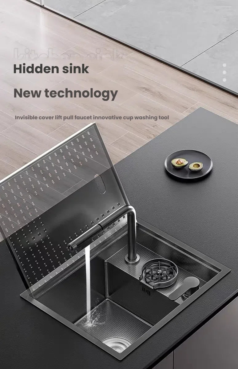 Stainless Steel Small Hidden Kitchen Sink Household Bar Wash Vegetable Basin Mini Single Slot With Cover Plate Cup Washer