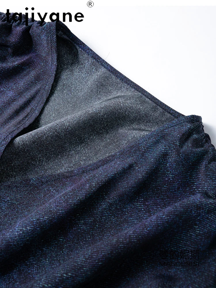 TAJIYANE 100% Maulbeerseide Kleid Frau Sommer 2025 Elegante Lange Kleider Denim Gedruckt Party Kleider Damen Kleidung Vestidos.