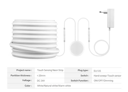 Neon Cob Self-adhesive LED Strip Touch Sensor Light AC110/220V TO DC 24V Silicone Tube Dimmable Neon Tape for Under Cabinet Lamp.