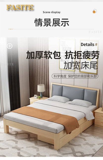 Massivholz Modernes einfaches 1,8 Meter Doppelbett Mietzimmer 1,2 Meter Einzelbett 1,5 Meter einfacher Bettrahmen