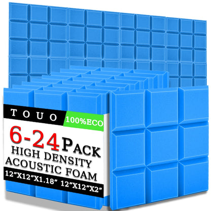 TOUO 6/12/24 Pcs Beveled Edge 9 Block Tiles Acoustic Foam Flame Retardant Soundproof Material Drum Room Acoustic Treatment