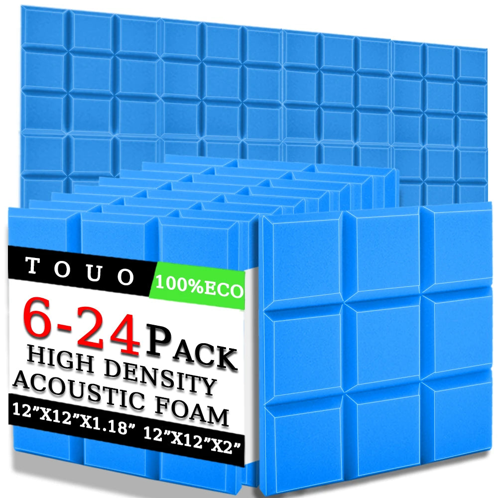 TOUO 6/12/24 Pcs Beveled Edge 9 Block Tiles Acoustic Foam Flame Retardant Soundproof Material Drum Room Acoustic Treatment