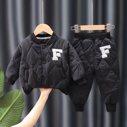 1 2 3 4 5 Years Winter Boys Clothing Sets Alphabet Fashion Warm Coat And Pants 2Pcs Boys Suits Birthday Gifts New Kids Clothes.