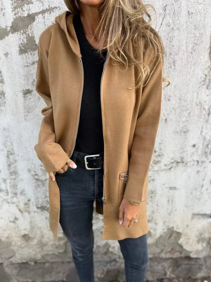 Herbst Winter Casual Zipper Mit Kapuze Jacke Frauen Langarm Strickjacke Mantel frauen Windjacke Beiläufige Gerade Jacken Rote Mäntel.