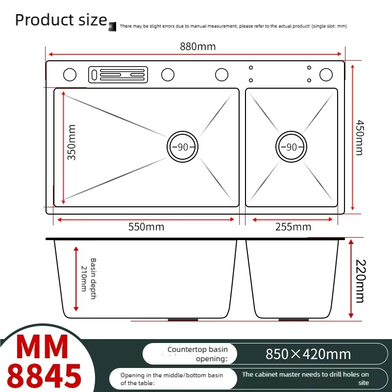 Waterfall Kitchen Sink Stainless Steel Large Double Slot With Chopping Board Rack Knife Holder Multifunctional Dishwash Basin