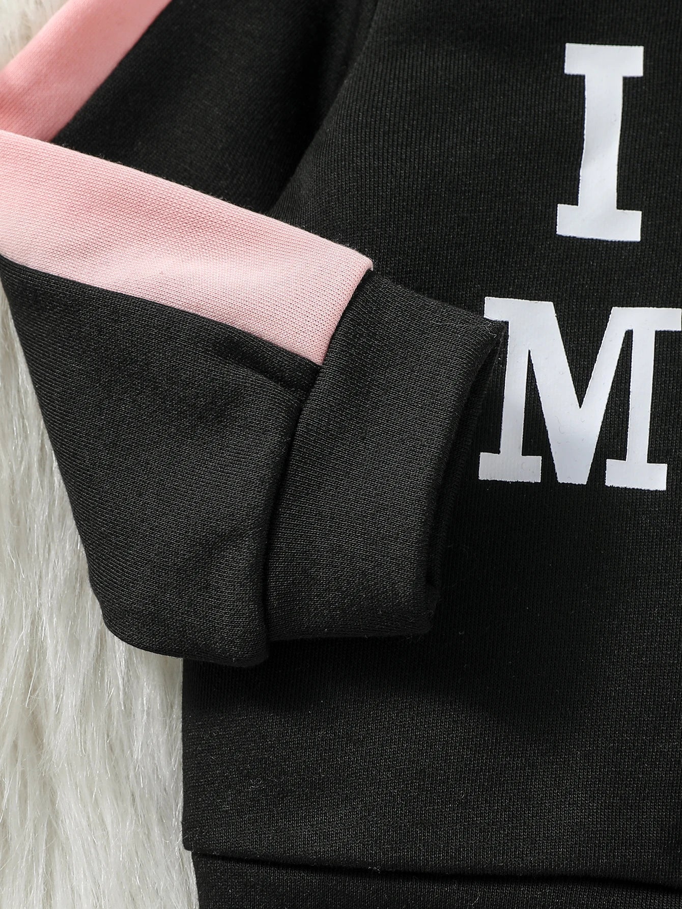 2-Piece Set Baby Girl Fall Casual Black Printed Letter &Heart Pure Color Long-Sleeved Hooded Sweatshirt &Pants Suit Clothes.