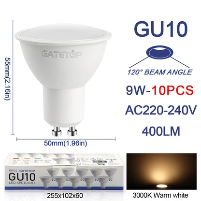10er-Pack Focos Gu10 SpotlightLampara 220V LED-Glühbirne Großhandel 9W Weiß Warm 3000k 6000K geeignet für gewerbliche Gebäude zu Hause