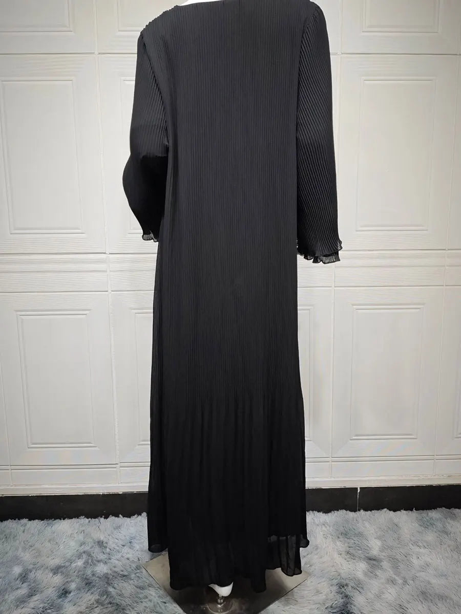 Siskakia Ramadan-Muslim Solid Wrinkle Dresses For Women's Dubai  Moroccan Petal Sleeve Abayas O-Neck Elegant Kebaya 2024