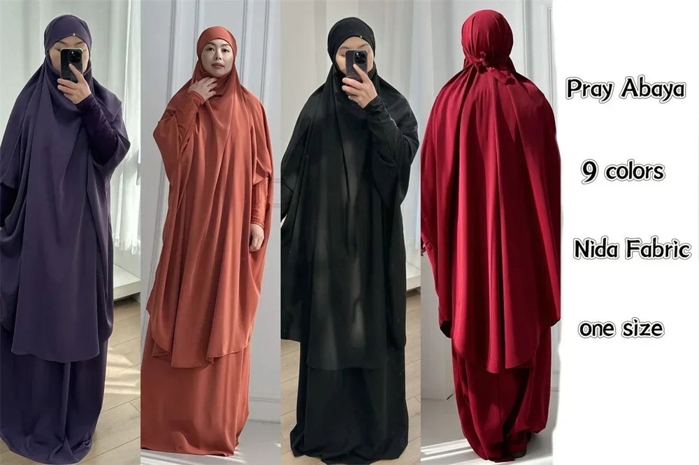 16 Colors 2 Pcs Set Ramadan Eid Modest Abaya Women Muslim Dress Hijab Suit Kaftan Robe Femme Musulmane Islam Caftan Kebaya Sets.