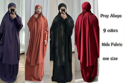 Autumn 2 Pcs Set Ramadan Eid Modest  Abaya Women Muslim Dress Hijab Kaftan Robe Femme Musulmane Islam Clothing Caftan Kebaya.
